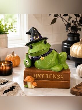 Halloween Witch Frog “Potions” Ceramic Cookie Jar 112 oz